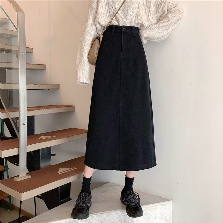 Dams denim midi kjol med hög midja Mirla-Eva Jonsson