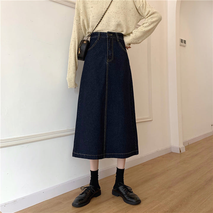 Dams denim midi kjol med hög midja Mirla-Eva Jonsson