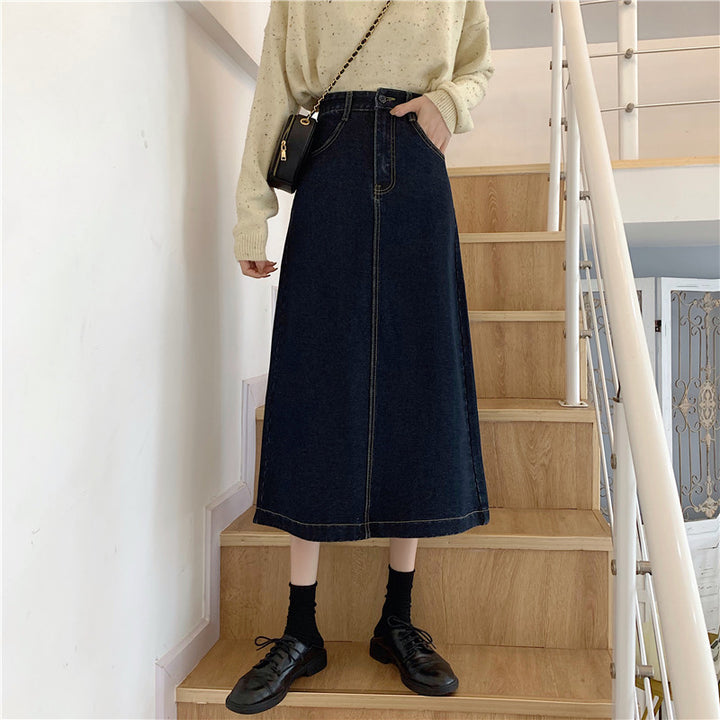 Dams denim midi kjol med hög midja Mirla-Eva Jonsson