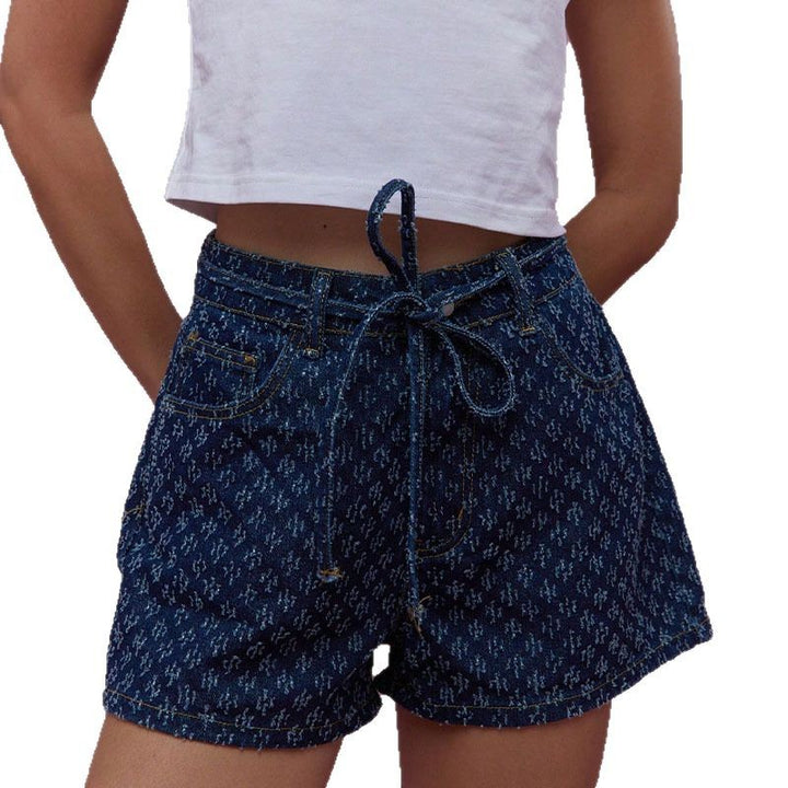 Dams denim shorts med justerbart midjeband och trendig skärning-Eva Jonsson