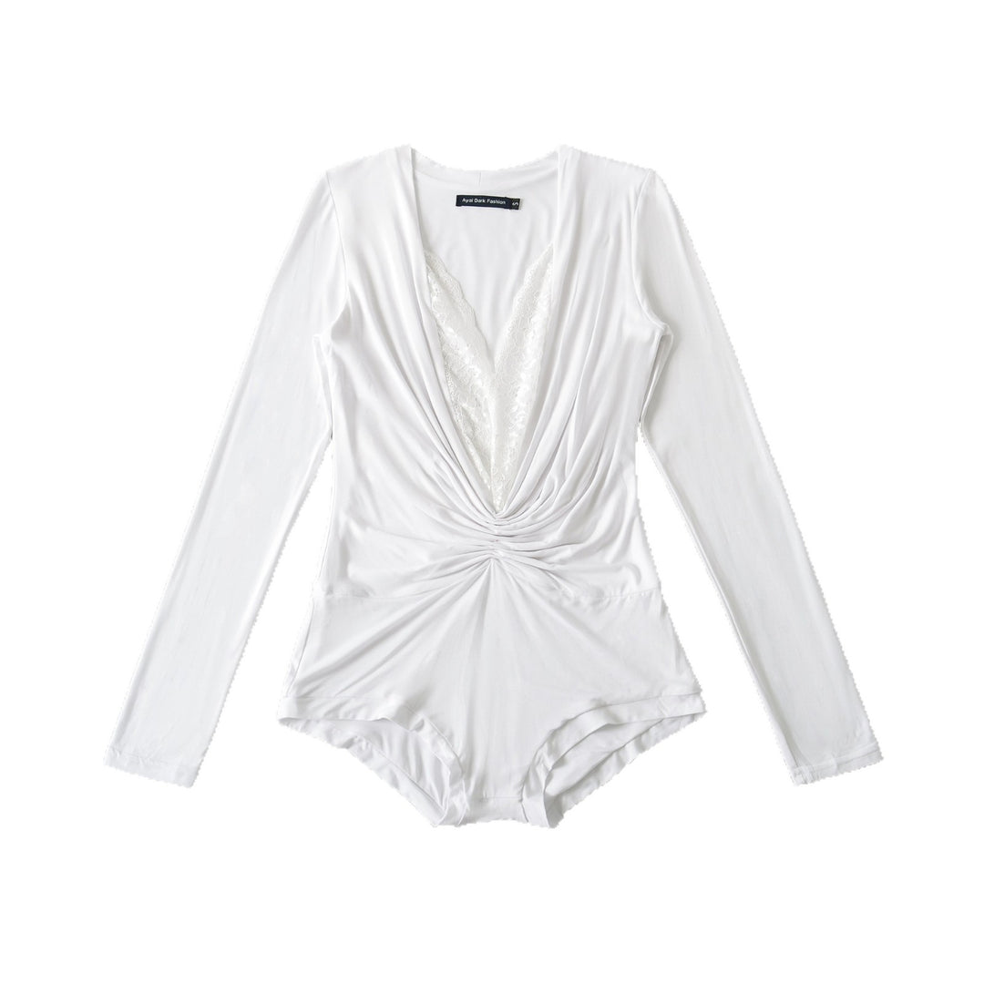 Dams elegant bodysuit med djup V-ringning och snygg drapering Mirla-Eva Jonsson