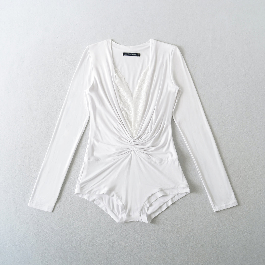 Dams elegant bodysuit med djup V-ringning och snygg drapering Mirla-Eva Jonsson