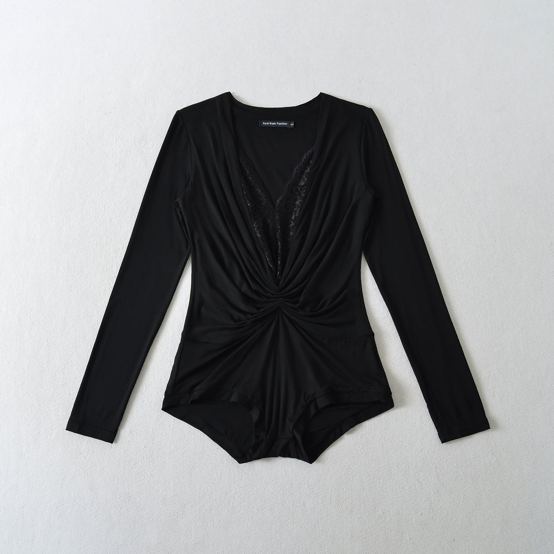 Dams elegant bodysuit med djup V-ringning och snygg drapering Mirla-Eva Jonsson