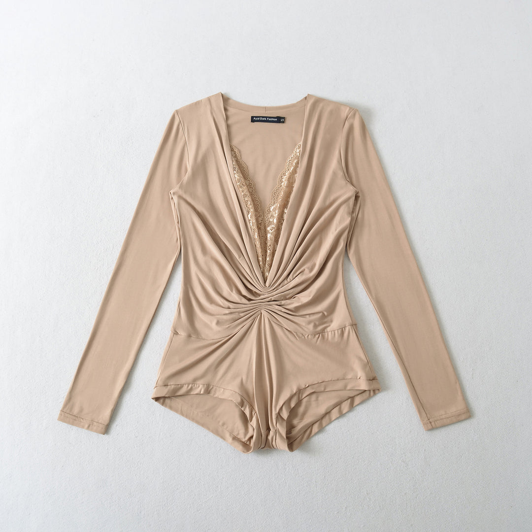 Dams elegant bodysuit med djup V-ringning och snygg drapering Mirla-Eva Jonsson
