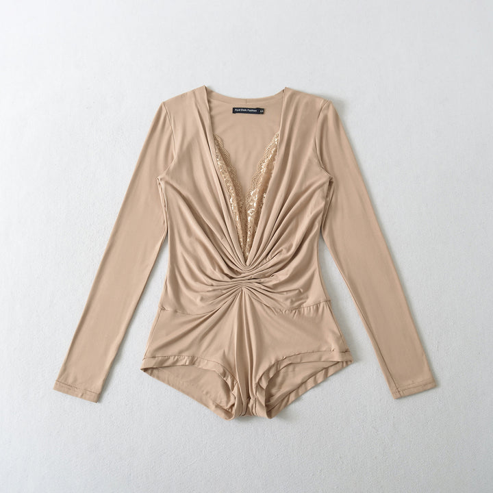 Dams elegant bodysuit med djup V-ringning och snygg drapering Mirla-Eva Jonsson