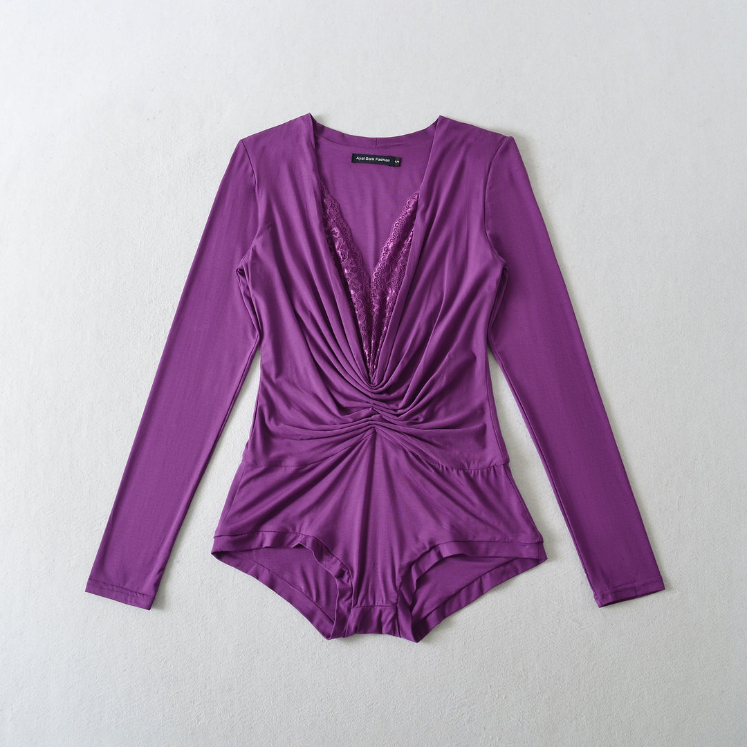 Dams elegant bodysuit med djup V-ringning och snygg drapering Mirla-Eva Jonsson