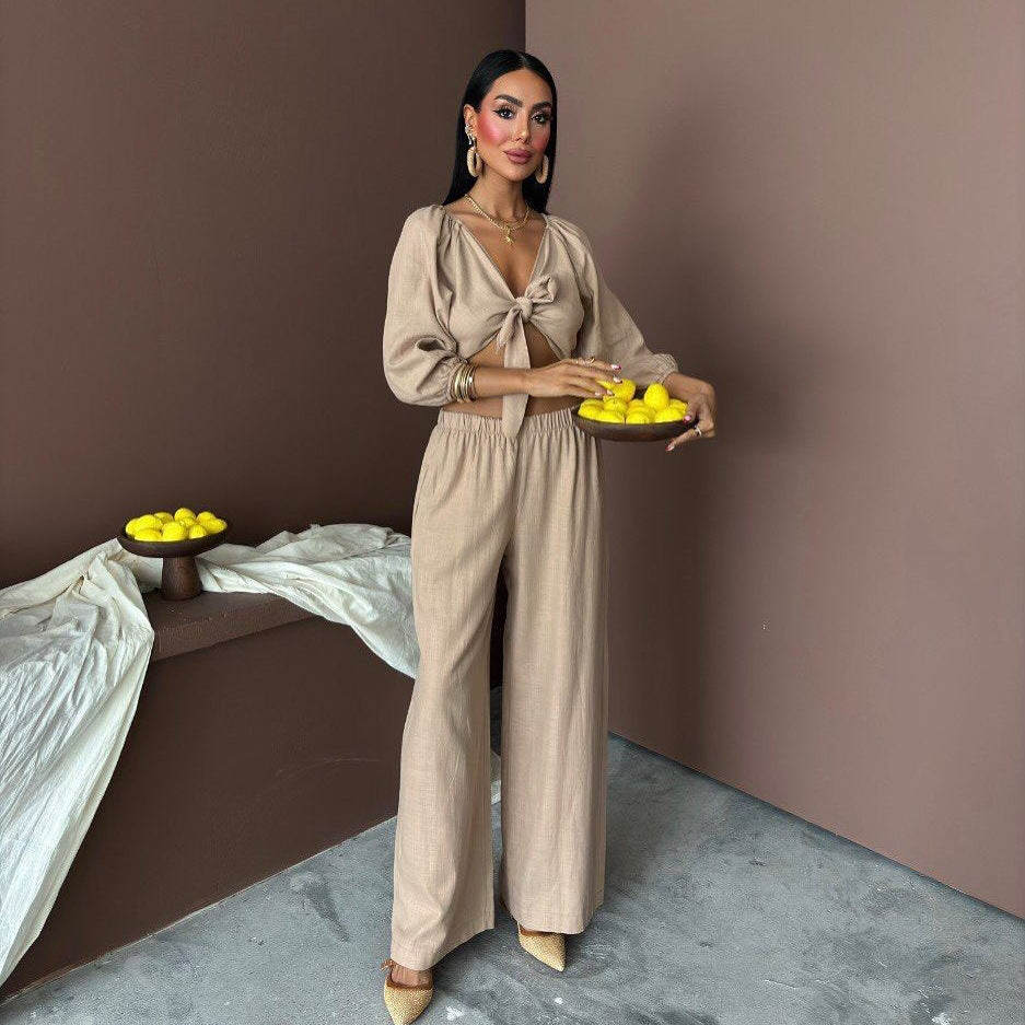 Dams elegant tvådelat set med knutoberdel och vida ben Mirla-Eva Jonsson