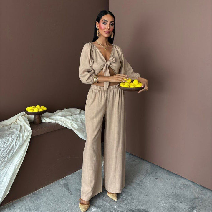 Dams elegant tvådelat set med knutoberdel och vida ben Mirla-Eva Jonsson