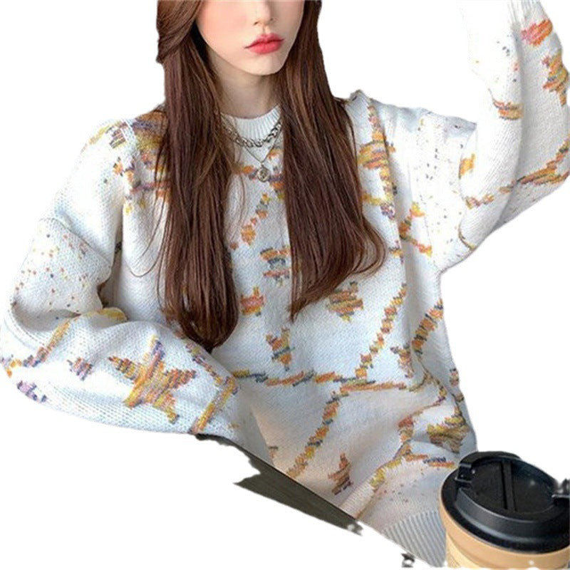 Dams fashionabel stickad tröja med kreativt mönster Mirla-Eva Jonsson
