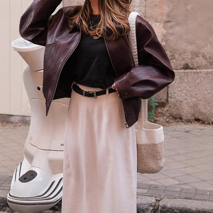 Dams fashionable imitation leather jacket in a casual cut with elastic waistband Mirla-Eva Jonsson