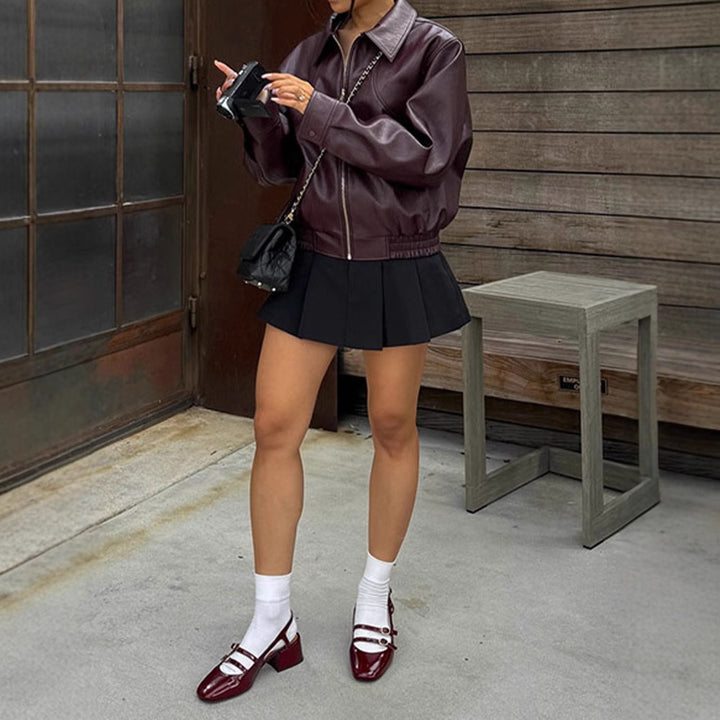 Dams fashionable imitation leather jacket in a casual cut with elastic waistband Mirla-Eva Jonsson
