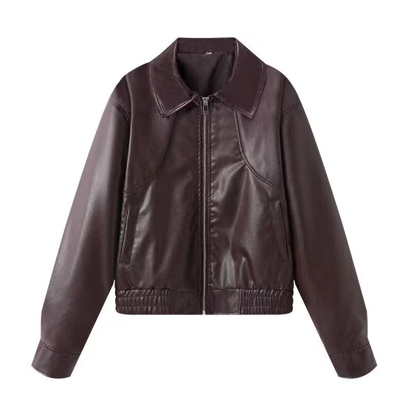 Dams fashionable imitation leather jacket in a casual cut with elastic waistband Mirla-Eva Jonsson