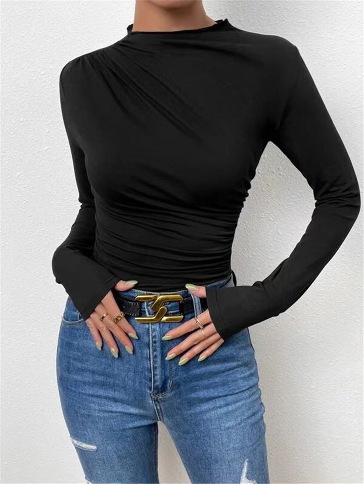 Dams figurbetonad långärmad topp med drapering Mirla-Eva Jonsson