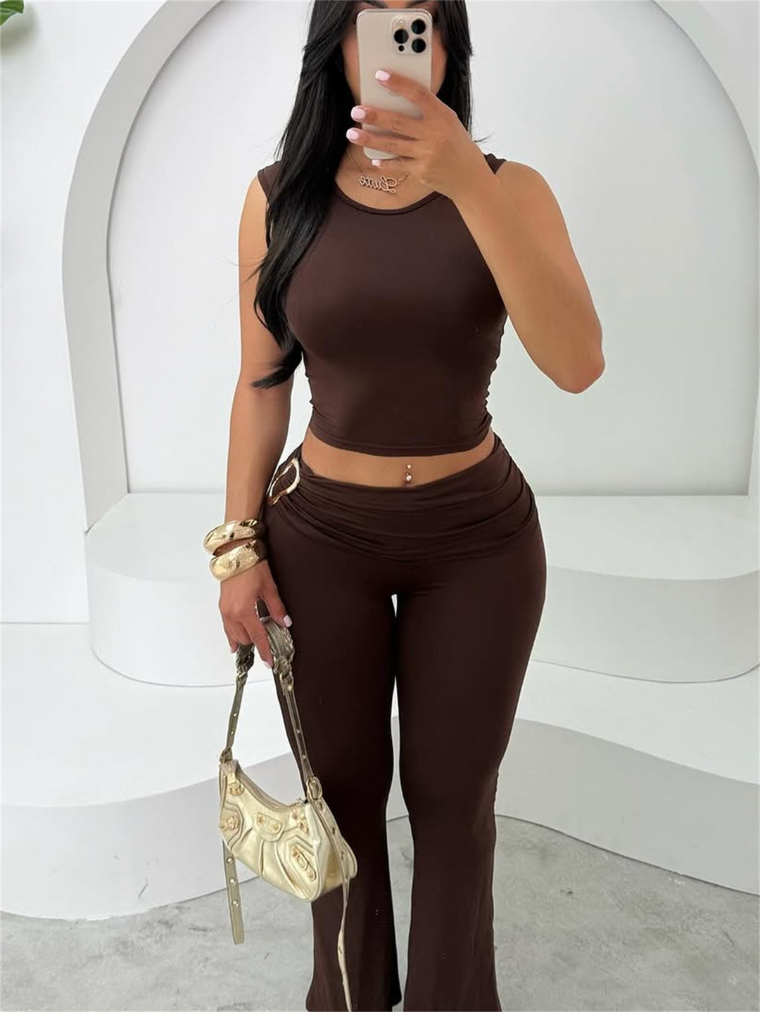 Dams figurbetonat Crop-Top och flared Leggings Set Mirla-Eva Jonsson
