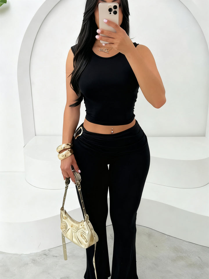 Dams figurbetonat Crop-Top och flared Leggings Set Mirla-Eva Jonsson