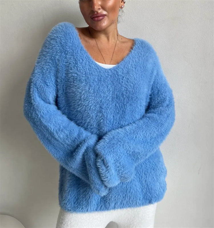 Dams fluffig V-ringad tröja i högkvalitativt material Eva Jonsson-Eva Jonsson