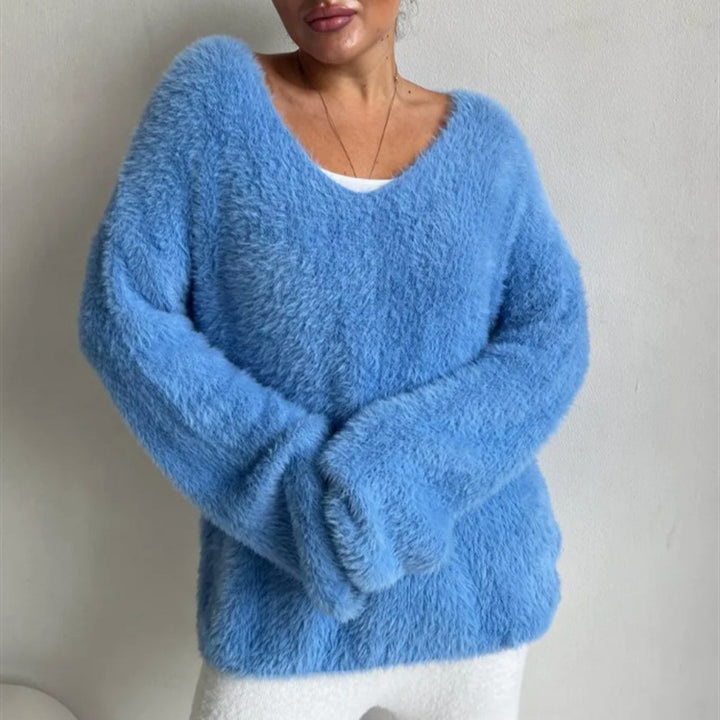 Dams fluffig V-ringad tröja i högkvalitativt material Eva Jonsson-Eva Jonsson