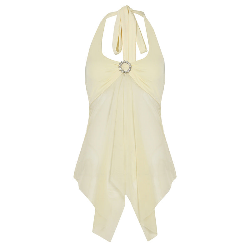 Dams halternecktop med elegant drapering och glittrande detalj Mirla-Eva Jonsson