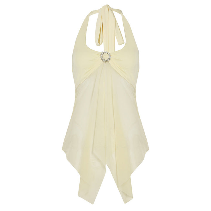 Dams halternecktop med elegant drapering och glittrande detalj Mirla-Eva Jonsson