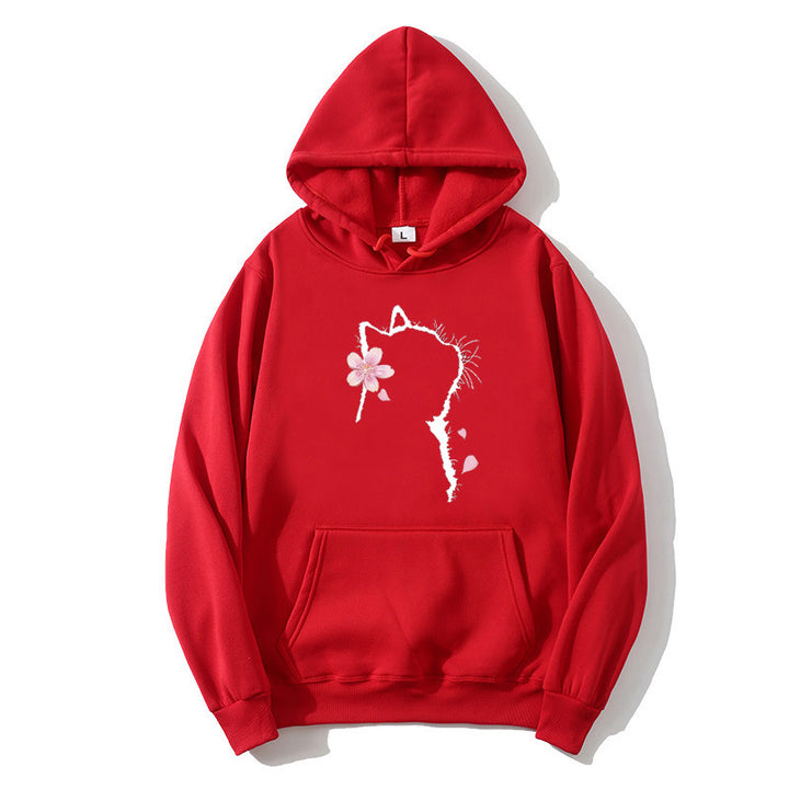 Dams hoodie med blommig kattdesign Mirla-Eva Jonsson
