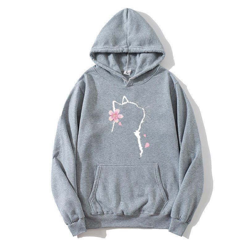Dams hoodie med blommig kattdesign Mirla-Eva Jonsson