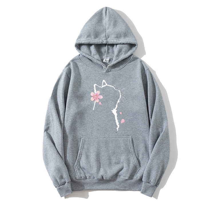 Dams hoodie med blommig kattdesign Mirla-Eva Jonsson