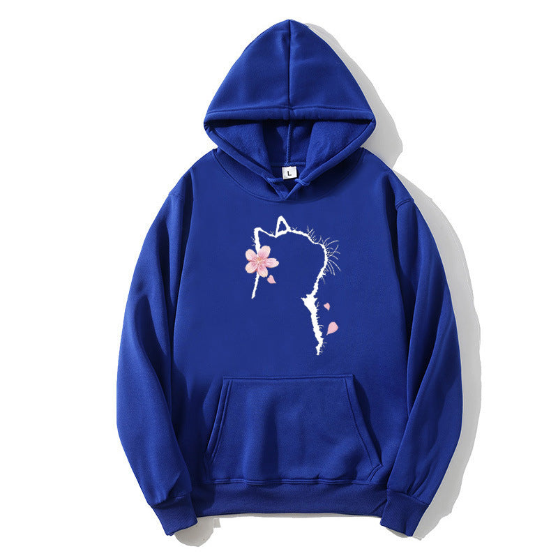 Dams hoodie med blommig kattdesign Mirla-Eva Jonsson