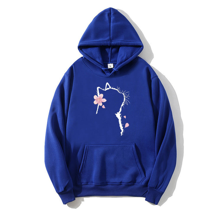Dams hoodie med blommig kattdesign Mirla-Eva Jonsson