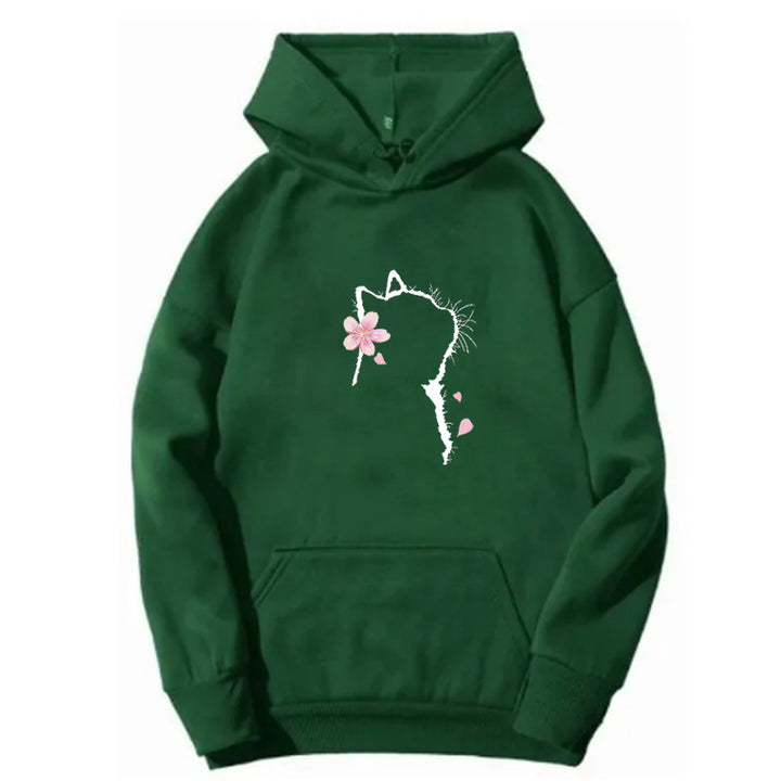 Dams hoodie med blommig kattdesign Mirla-Eva Jonsson