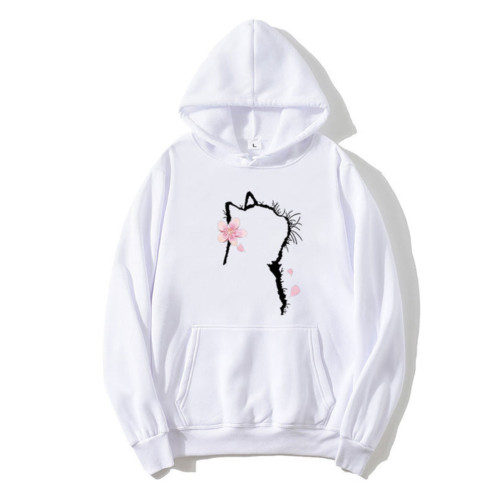 Dams hoodie med blommig kattdesign Mirla-Eva Jonsson