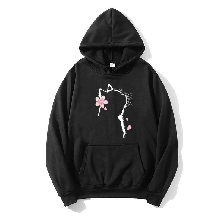 Dams hoodie med blommig kattdesign Mirla-Eva Jonsson