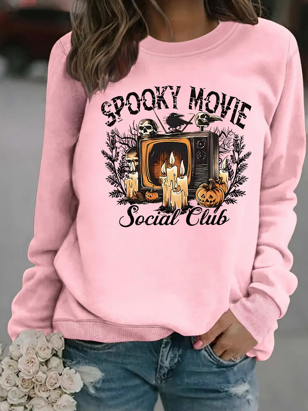 Dams hoodie med läskigt filmmotiv och avslappnad passform Mirla-Eva Jonsson