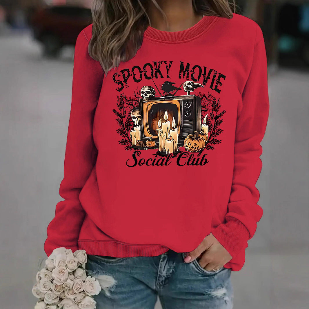 Dams hoodie med läskigt filmmotiv och avslappnad passform Mirla-Eva Jonsson