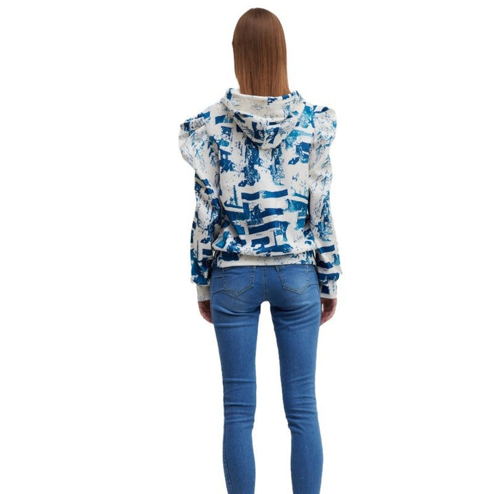 Dams hoodie med moderiktig volangdesign och kreativ tryck Mirla-Eva Jonsson