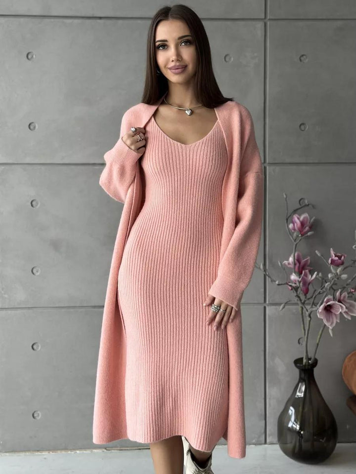 Dams knit dress with deep V-neck and long cut Eva Jonsson-Eva Jonsson