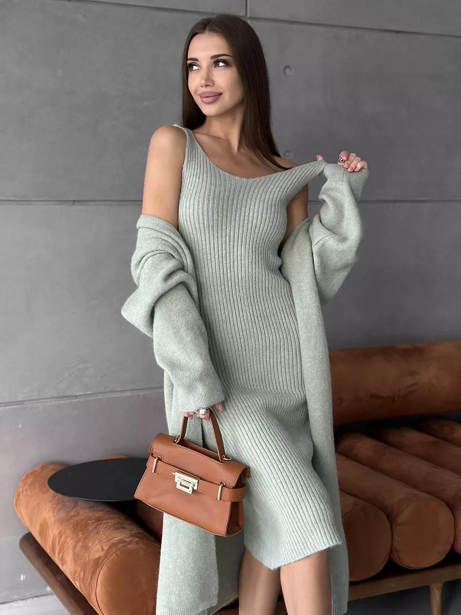 Dams knit dress with deep V-neck and long cut Eva Jonsson-Eva Jonsson