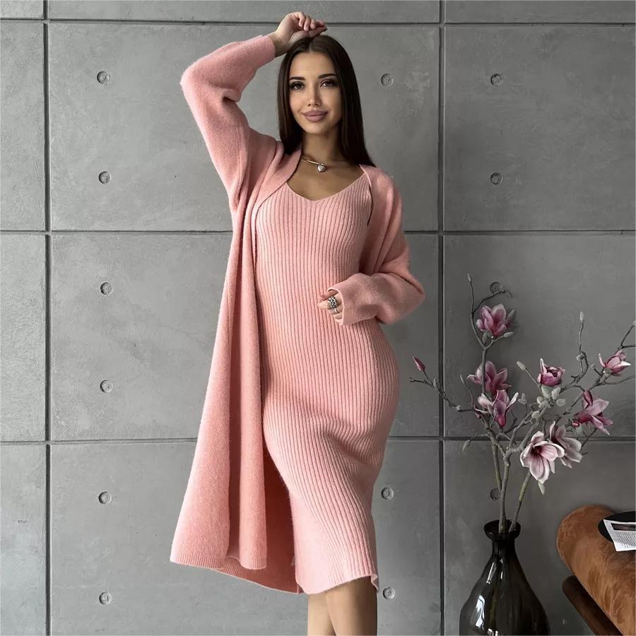 Dams knit dress with deep V-neck and long cut Eva Jonsson-Eva Jonsson