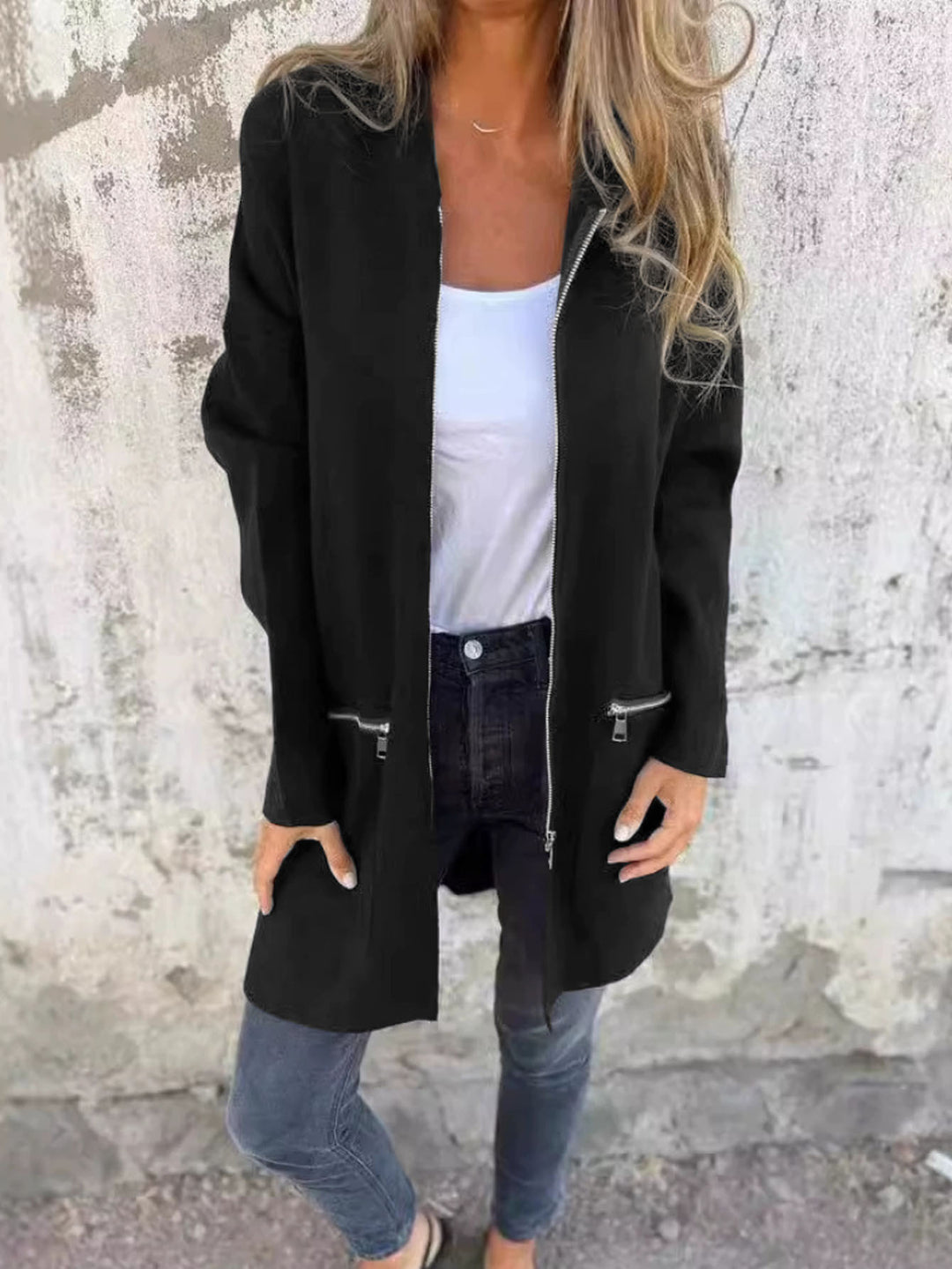 Dams lång cardigan med hel dragkedja och praktiska fickor Eva Jonsson-Eva Jonsson