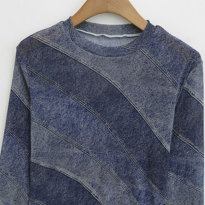 Dams långärmad topp med elegant denimdesign Mirla-Eva Jonsson