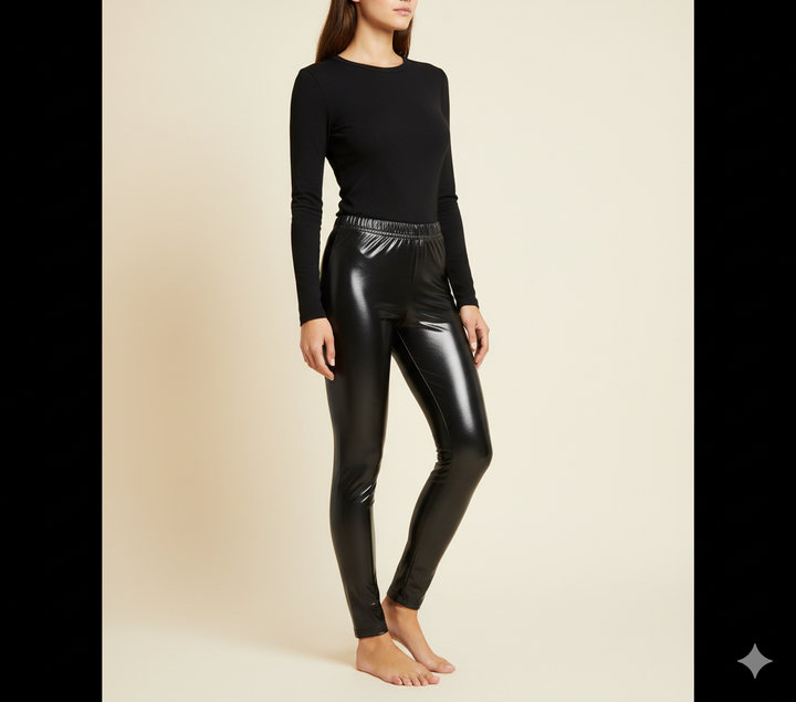 Dams leggings i högblank läderlook med figursydd design Mirla-Eva Jonsson