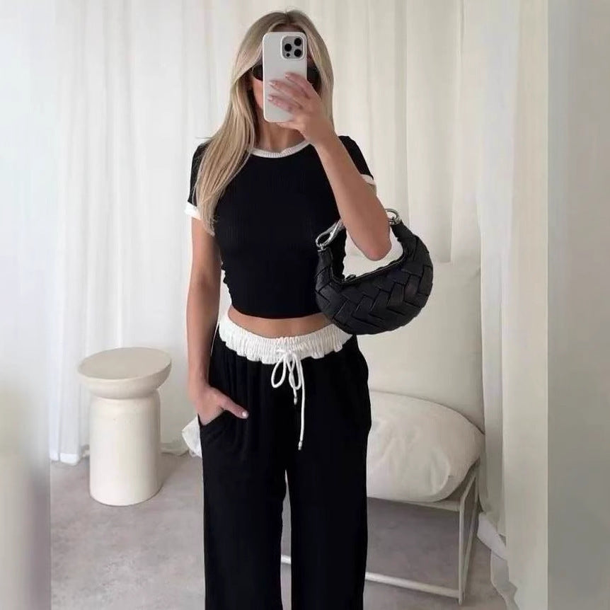 Dams loungedräkt med kort topp och breda byxben-Eva Jonsson