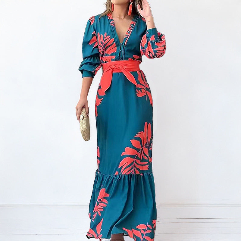 Dams maxi klänning med eleganta blommönster Mirla-Eva Jonsson
