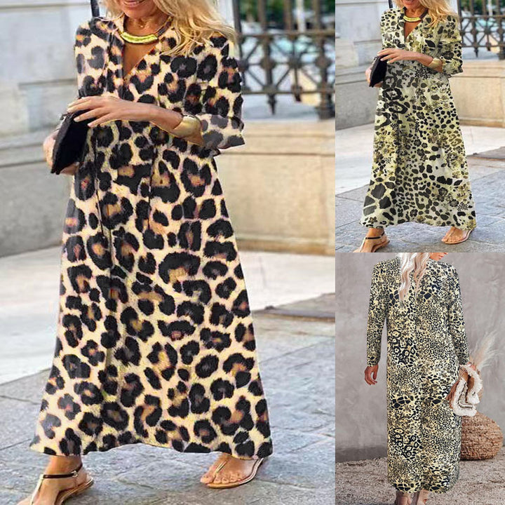 Dams maxiklänning med trendigt leopardmönster och elegant omslagsdesign Mirla-Eva Jonsson