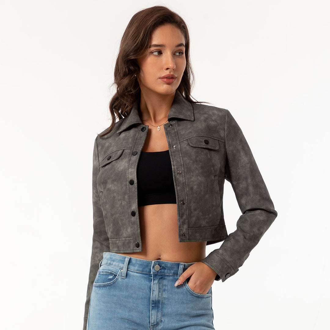 Dams modet kort skuren läderjacka Eva Jonsson-Eva Jonsson