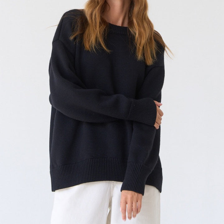 Dams oversized tröja med fint stickat mönster och breda muddar Eva Jonsson-Eva Jonsson