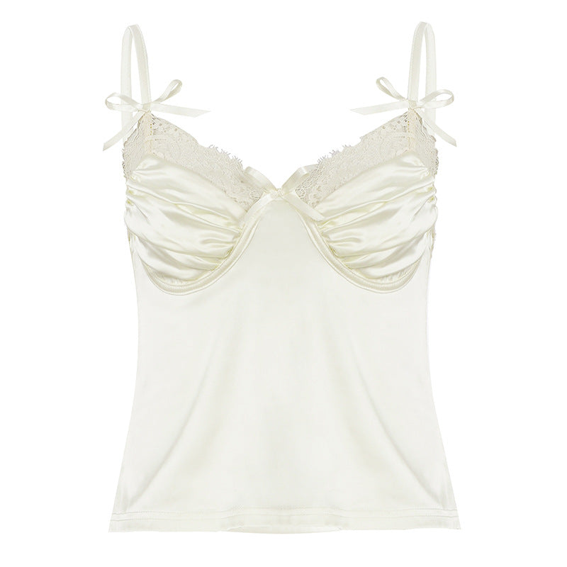 Dams satin cami med spets och lekfulla rosetter Mirla-Eva Jonsson