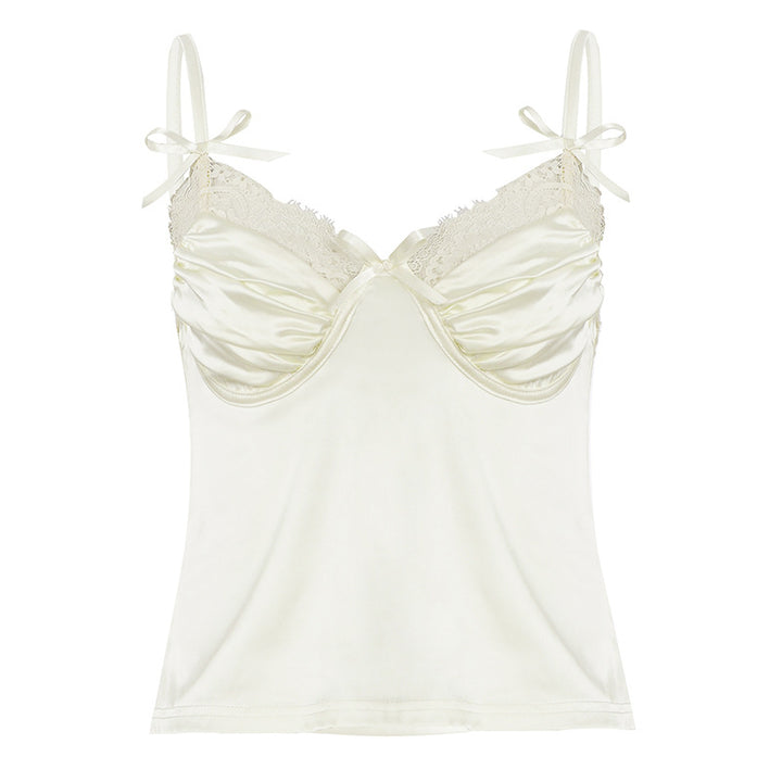 Dams satin cami med spets och lekfulla rosetter Mirla-Eva Jonsson