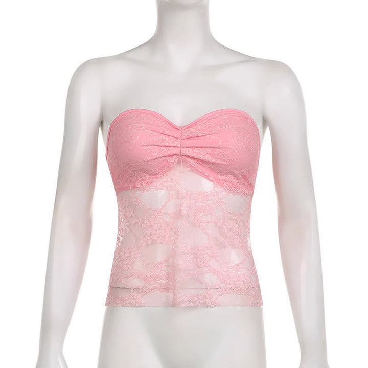 Dams spets-crop-top med elegant rynkning och transparenta detaljer Mirla-Eva Jonsson