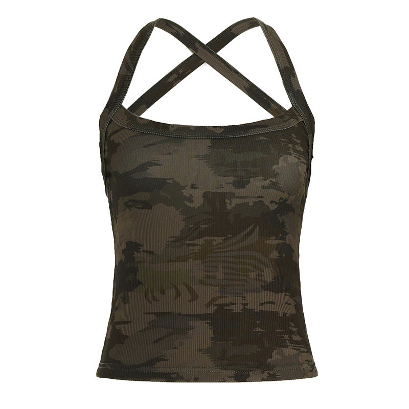 Dams sportigt linne med X-formad rygg och camouflage-mönster Mirla-Eva Jonsson