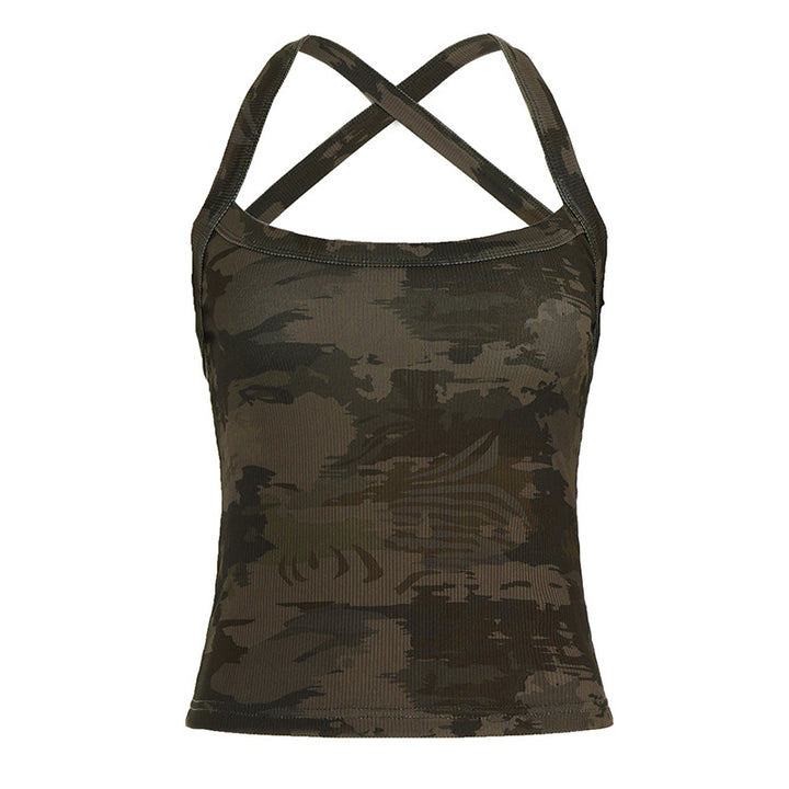 Dams sportigt linne med X-formad rygg och camouflage-mönster Mirla-Eva Jonsson